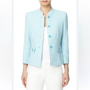 ANNE KLEIN Houndstooth Check Cotton Blend Jacket Robin egg blue Size 16